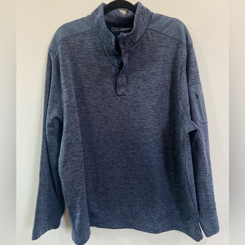 Greg Norman Sweater Mens XXL Navy Henley Mock Golf Pullover Shirt Arm Pocket